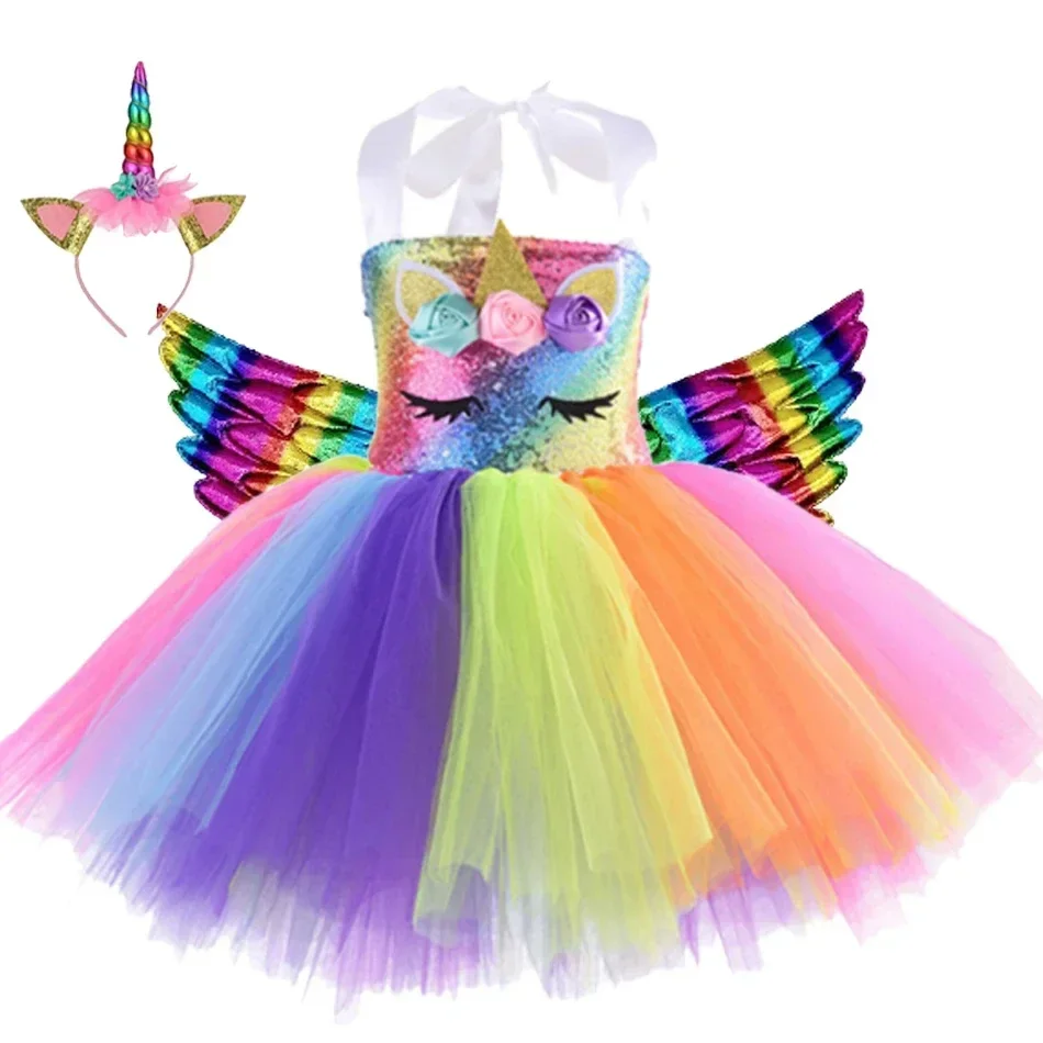 Princess Girls Unicorn Tutu Dress Outfits Pastel Flower Baby Girl Birthday Party Dresses Tulle Kids Halloween Cosplay Costumes