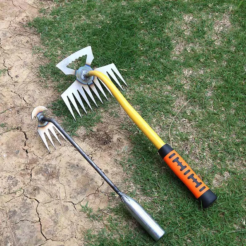 4/11 Tooth Weed Rake Handheld Garden Tool Manganese Steel Rake For Weeding, Soil Loosening, Vegetable Harvesting Garden Supplies