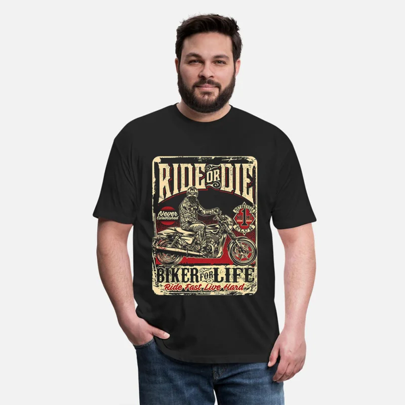 

Ride fast live hard Motorcycle Retro Cafe Racer Gift T-Shirt for Racing bikers 100% cotton printed Graphic clothes All size Tee