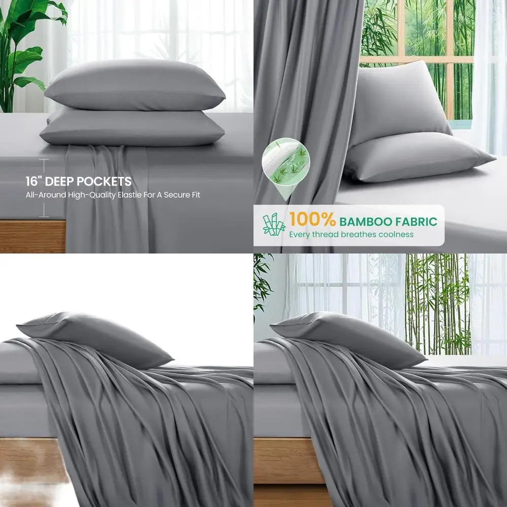 

Ultra-Breathable Bamboo Viscose Sheets - Full Size Luxury Bedding Set for Hot Sleepers (4-Piece, Grey)