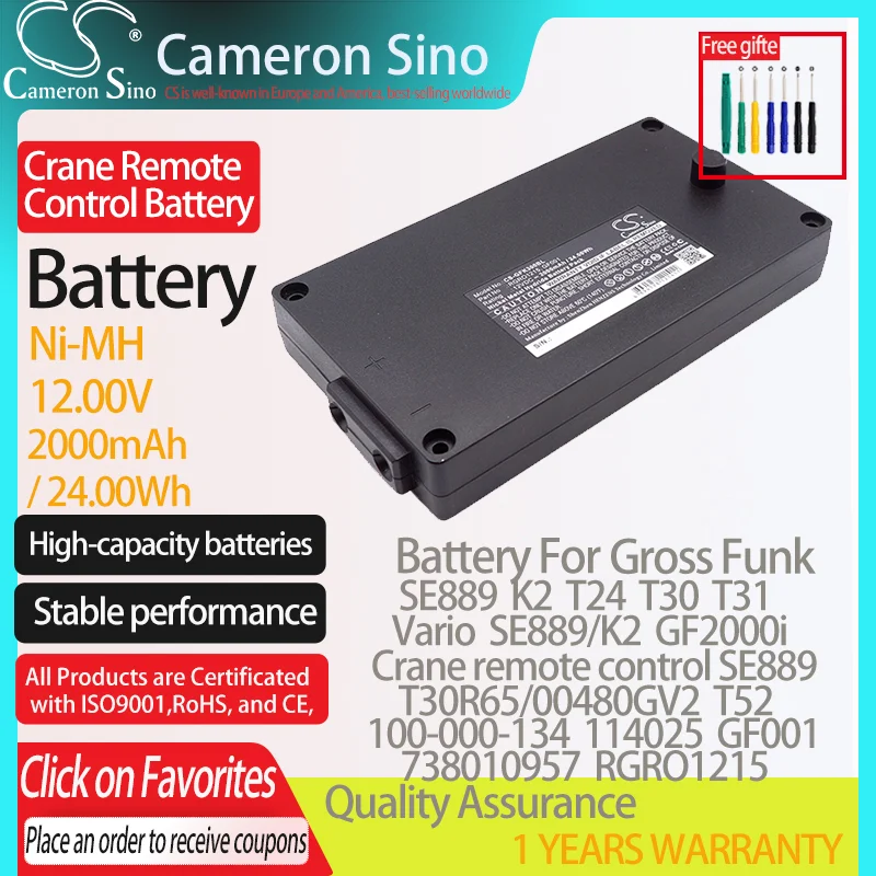 CameronSino Battery for Gross Funk SE889 K2 T24 T30 T31 T52 Vario SE889/K2 fits Gross Funk 114025 Crane Remote Control battery