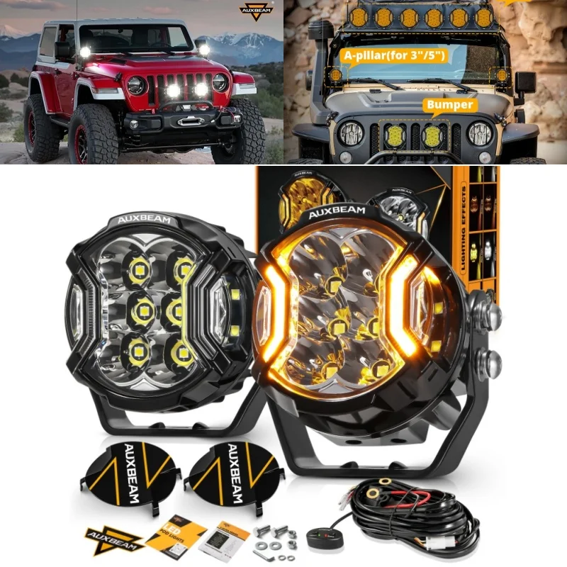Auxbeam 3 Inch 108W LED Side Shooter White Pod Lights with Amber DRL LED