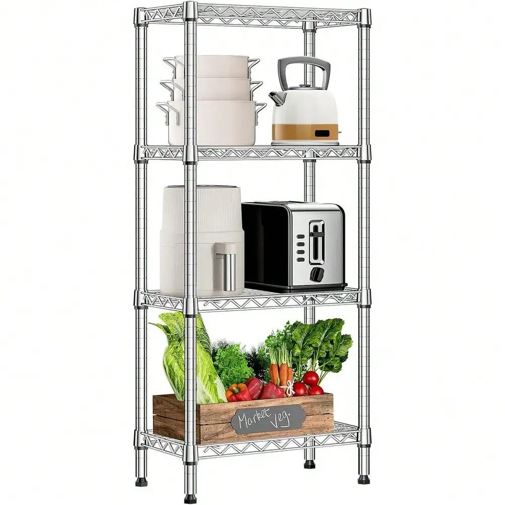 

Metal Storage Rack 4 Tiers Adjustable Storage Shelf Wire Shelving Units Kitchen