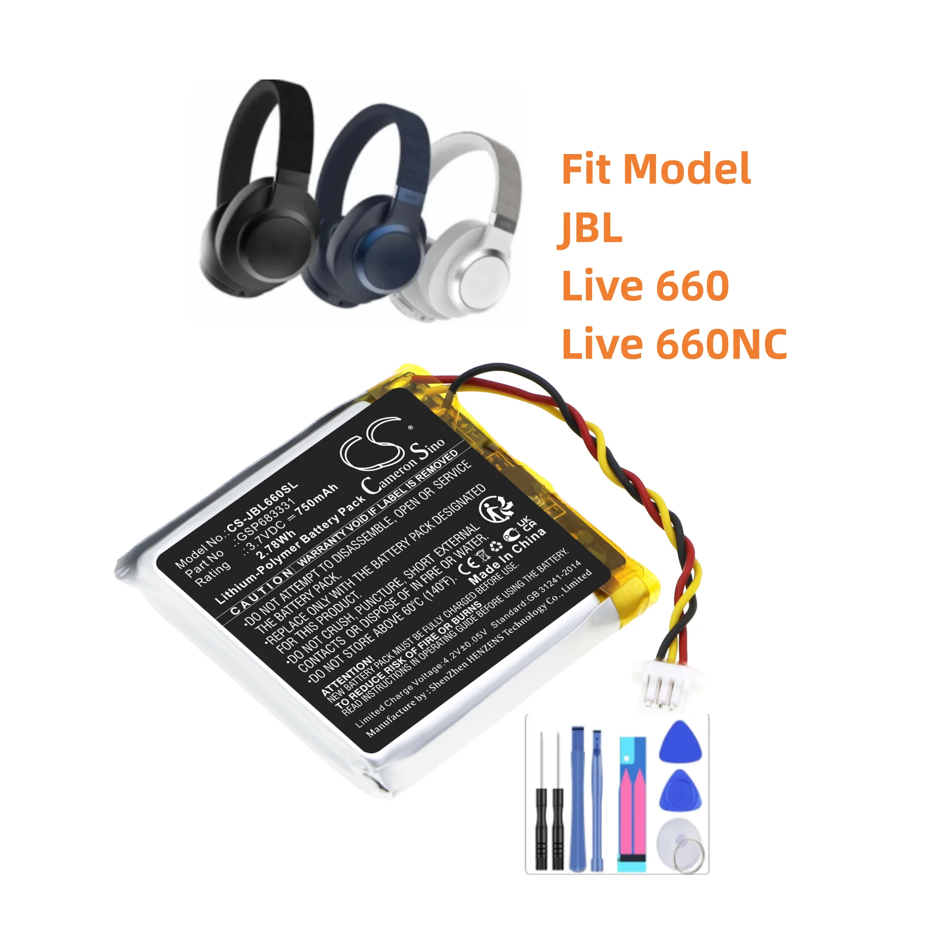 

Аккумулятор для беспроводной гарнитуры JBL Live 660 Live 660NC GSP 683331 750 мАч / 2,78 Втч