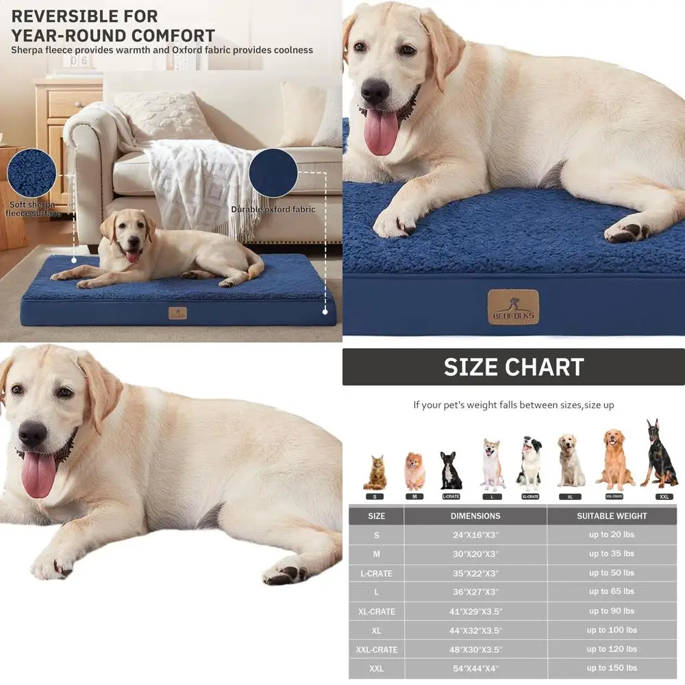 

Extra Large Orthopedic Dog Bed - Egg Foam Crate with Removable, Waterproof Cover for Pets up to 100 lbs (44x32x3.5 in, Navy)