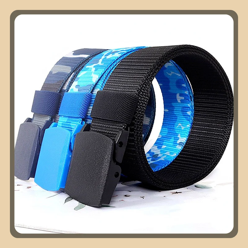 3.8X120cm Automatic Buckle Nylon Belt Male  Green Camouflage - Belt Mens Waist Canvas Belts Cummerbunds  Women Strap