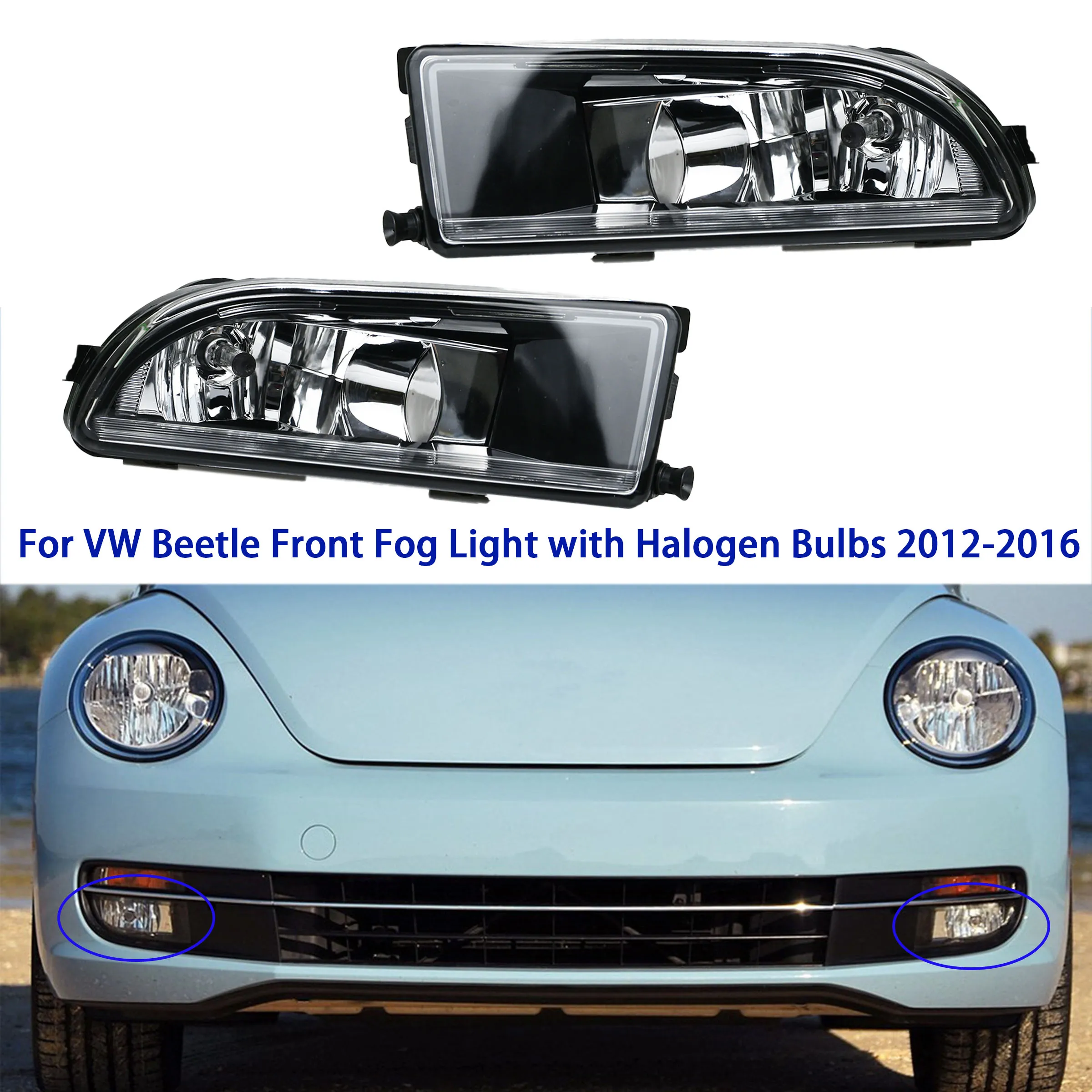 

For Volkswagen Beetle 2012 2013 2014 2015 2016 Front Bumper Fog Light Lamp with Halogen Bulbs 5C5941699A 5C5941700A