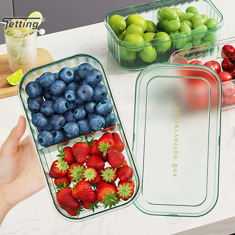 2 Grids Refrigerator Frozen Fruit Meat Vegetables Leak Proof Independent Packed With Lids Leak Proof Fresh Seal Seasoning Case