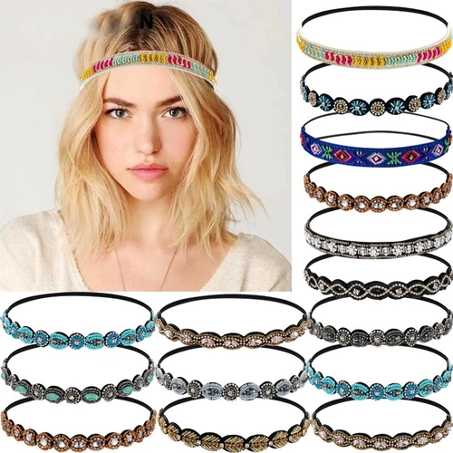 Imagen 2 del producto Cuentas bohemias vintage étnicas Diadema elástica Banda para el cabello Accesorios para el cabello