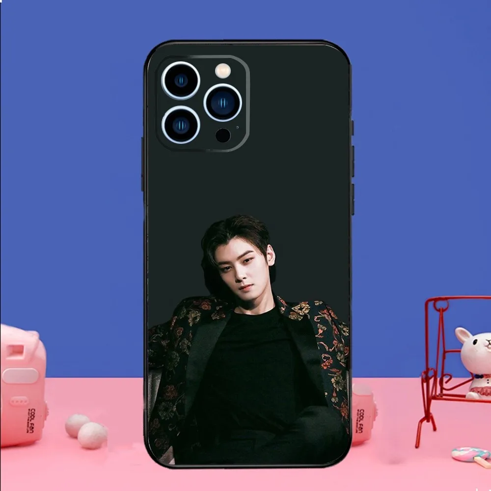 Kpop Cha EunWoo Phone Case For iPhone 14,13,12 Mini 11 Pro XR,X,XS,MAX 6S,7,8 Plus Silicone Cover Soft black