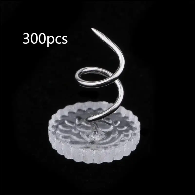 100/300 PCS Transparent Round Head Indoor Spiral Nail Furniture Sofa Nail Pins Home Decor Plastic + Metal Material