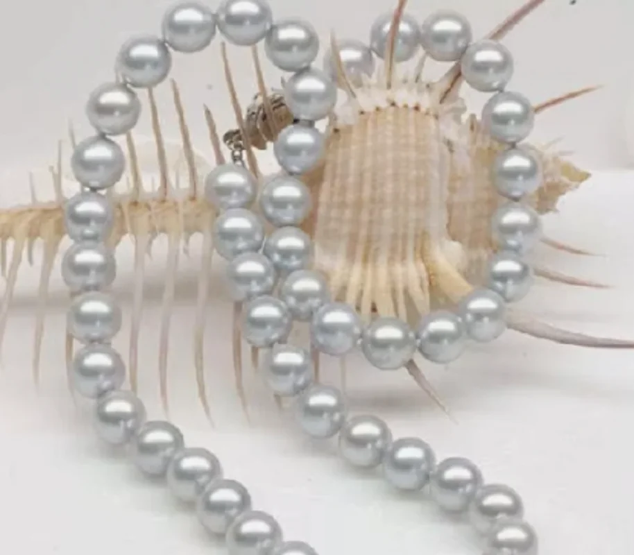 Rare! AAA+9-10mm Gray Akoya South Sea Pearl Necklace  \