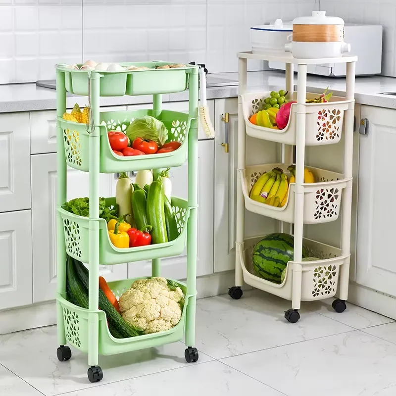 3 Layer Kitchen Vegetable Storage Rack Mobile Fruit Grid Cart Multi Functional Vertical Organizer Shelf for Home Organization