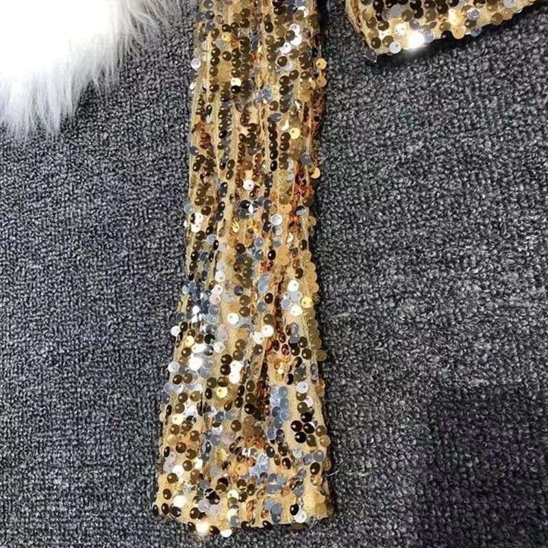 Damen Funkelndes Pailletten-Langarm-Crop-Top mit V-Ausschnitt und Offener Front, Glitzer-Bluse für Abendpartys, Nachtclubs, Raves und Festival-Outfits – Detail 8
