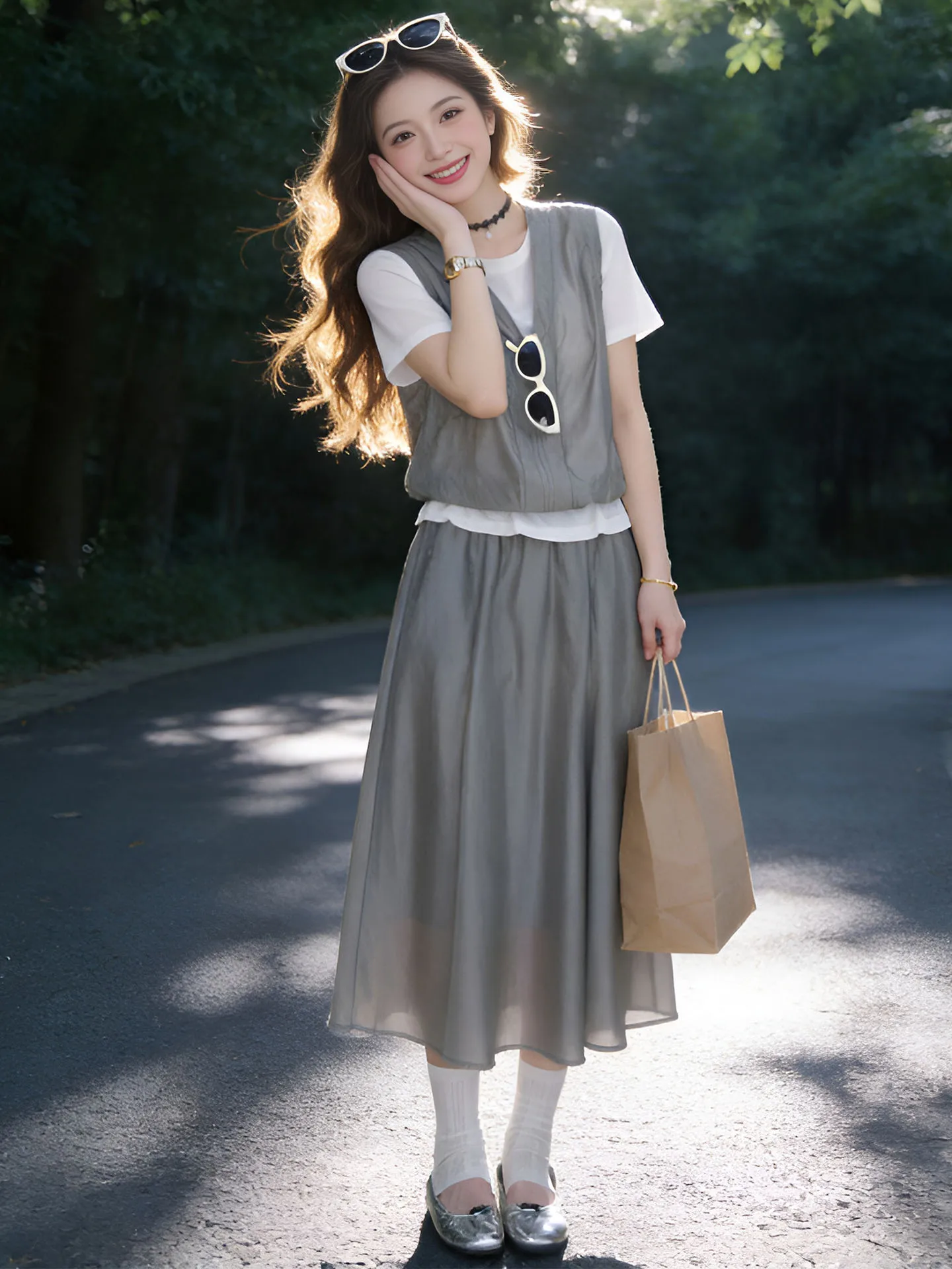 

Fashionable Short Sleeve Fake Two-Piece Skirt Set Women's Loose Stylish Age-Defying Summer New Arrival Two-Piece Set