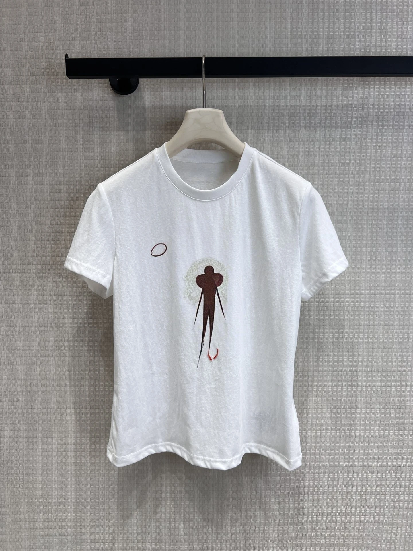 

Elegant Printed Beaded round Neck Short Sleeve T-Shirt Women's Top Casual Cotton Moisture Wicking Short Length Fashionable