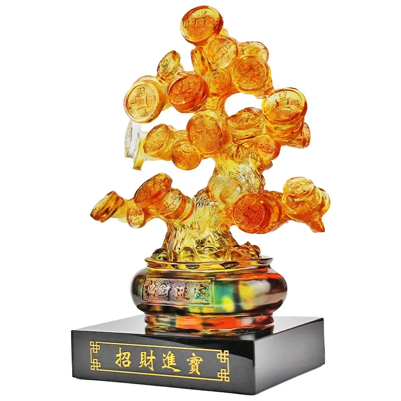 

Glazed Lucky Treasure Ornament Money Tree Opening Gift High-end Light Luxury Crafts Ornament Crystal