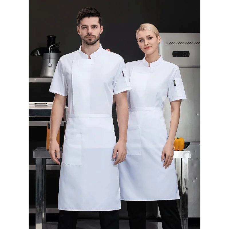 High-Grade Solid Color Chef Overalls Short Sleeve Breathable Spring and Summer Men's Hotel Restaurant Kitchen Kitchen Tooling Me