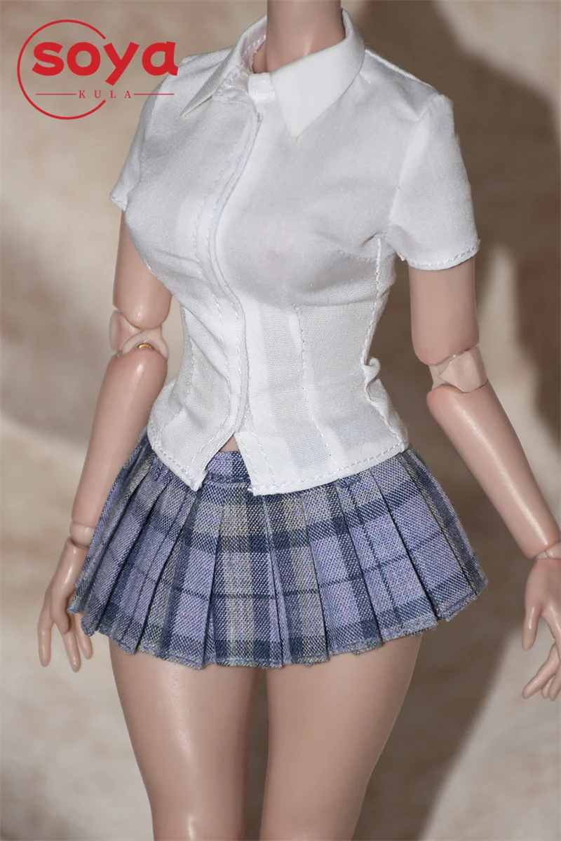 1/6 Scale Female White T-shirt Plaid Pleated Skirt Clothes Model Fit 12'' TBL S07C AT202 Soldier Action Figure Body