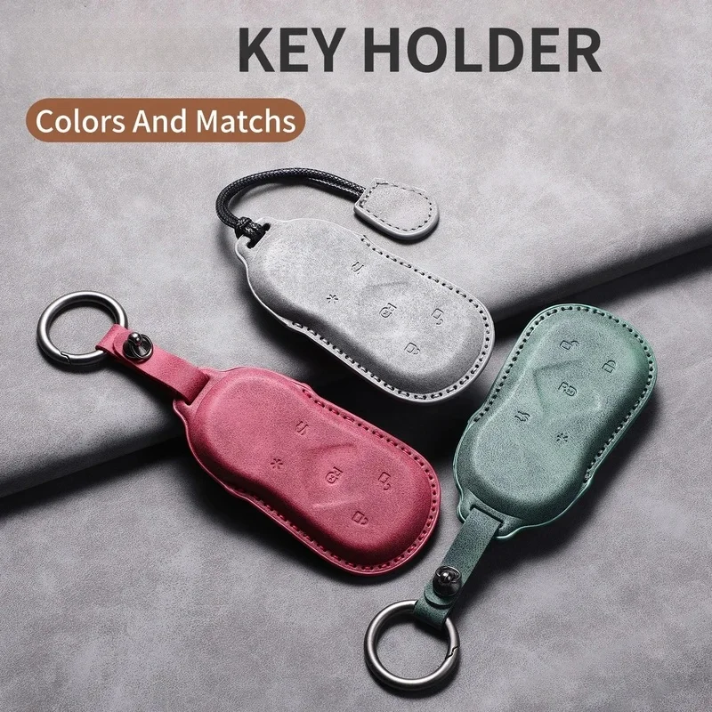 Compatible For XPENG MONA M03 Leather Key Cover Keychain Car Remote Protector Accessories