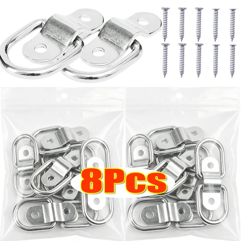 For Cars Trucks Trailers RV Boats Stainless Steel D-Shape Car Hook Tie Down Anchors Ring Cargo Clips Auto Accessories 1/2/4/8pcs