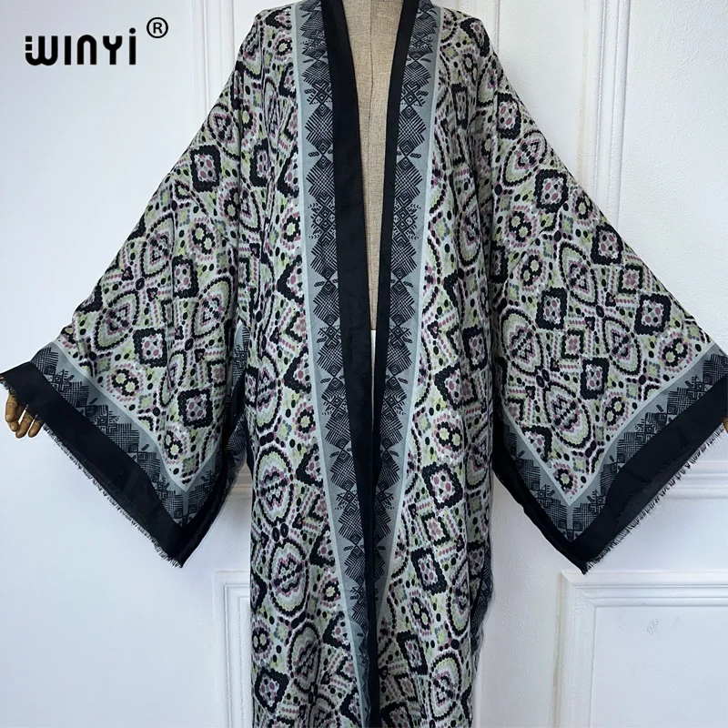 WINYI kimono Bohemia kardigan z nadrukiem abaya dubaj luksusowe eleganckie stroje plażowe dla kobiet seksowna bawełniana sukienka kaftan