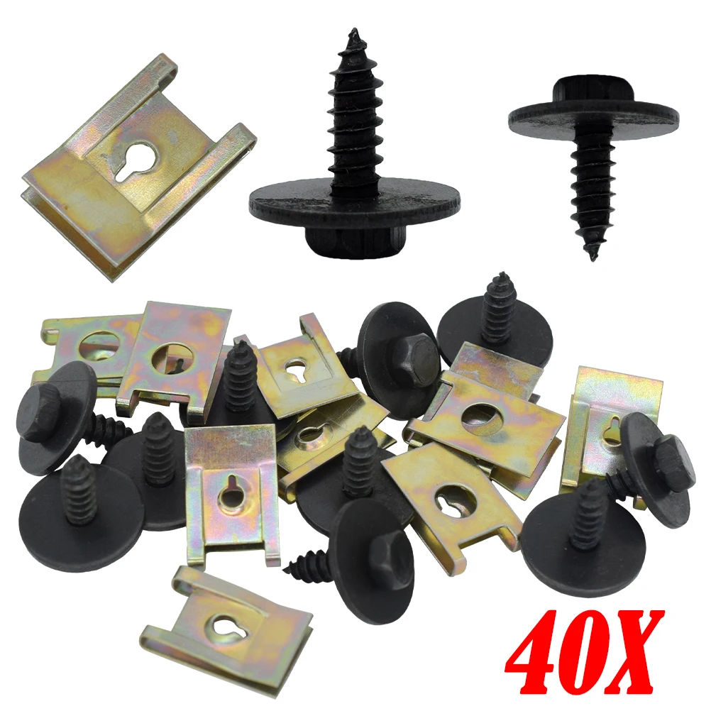 40X Self Tapping Tapper Screw Washer U Nut Hex For BMW 4.8x19mm 8mm Screws Speed Fastener Undertray Sheet Metal Clips Fixing