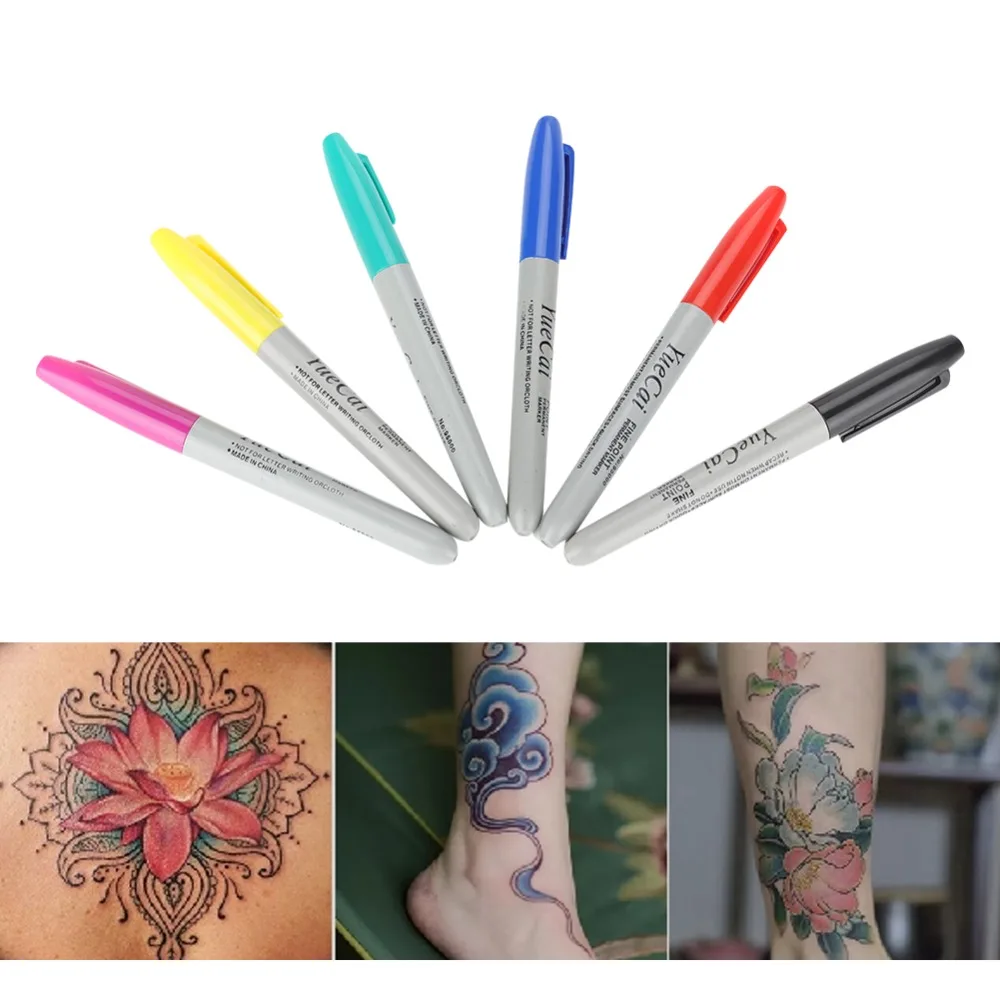 6 pz/set Tattoo Piercing Skin Marker impermeabile grande capacità Scribe Tattoo Pen sopracciglio Tattoo Pen Body Art Beauty Marking Tool