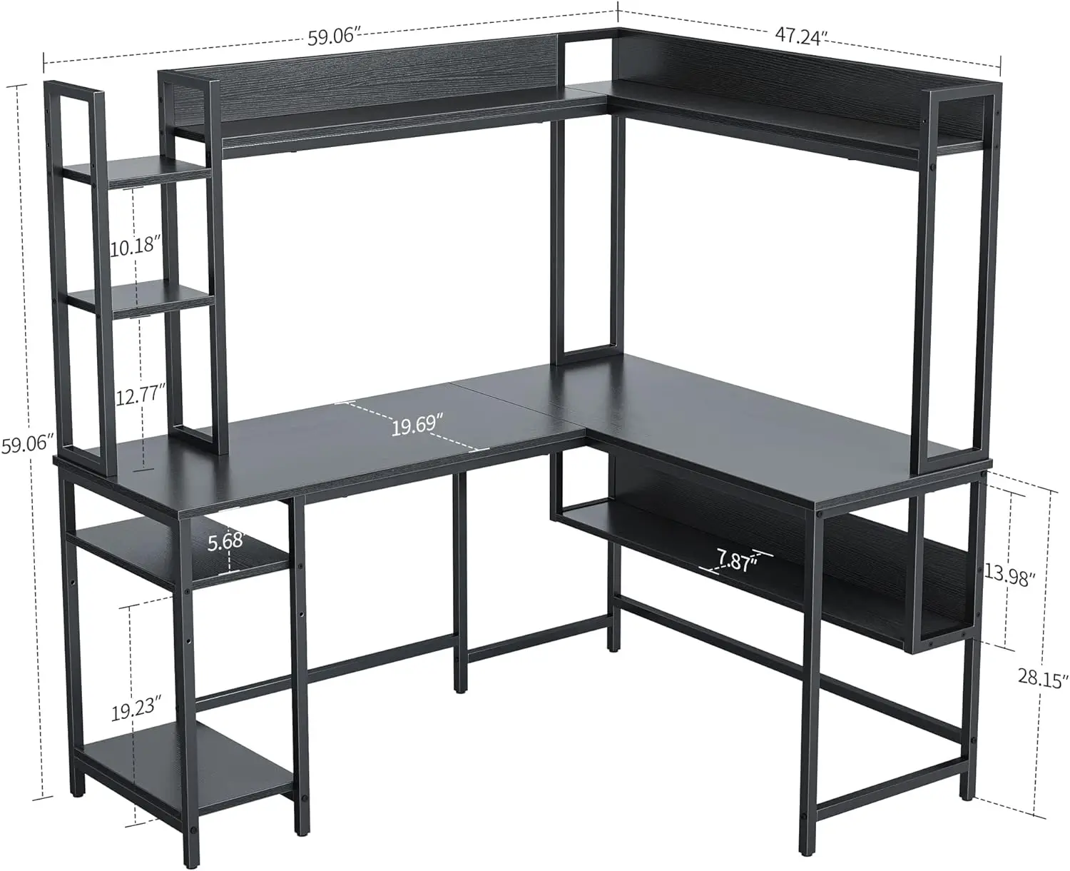 

CubiCubi L Shaped Gaming Desk with Hutch, 60" Corner Computer Desk with Storage Shelves, Large Home Office Desk with Bookshelf