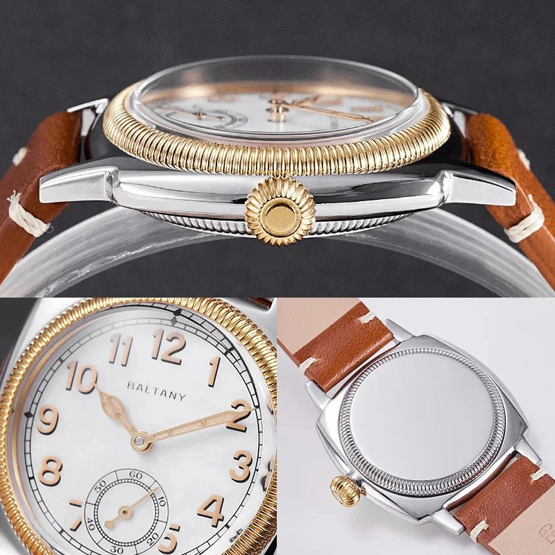 Baltany Luxurious Automatic Mechanical Men\'s Unisex Gold Case Luminous Mother Of Pearl Dial Sapphire Leather Waterproof Watch