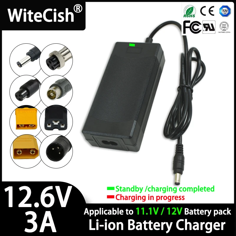 12.6V 3A polymer lithium battery 18650 charger, Applicable to 11.1V 12V Li-ion battery packs, Power tool battery charger