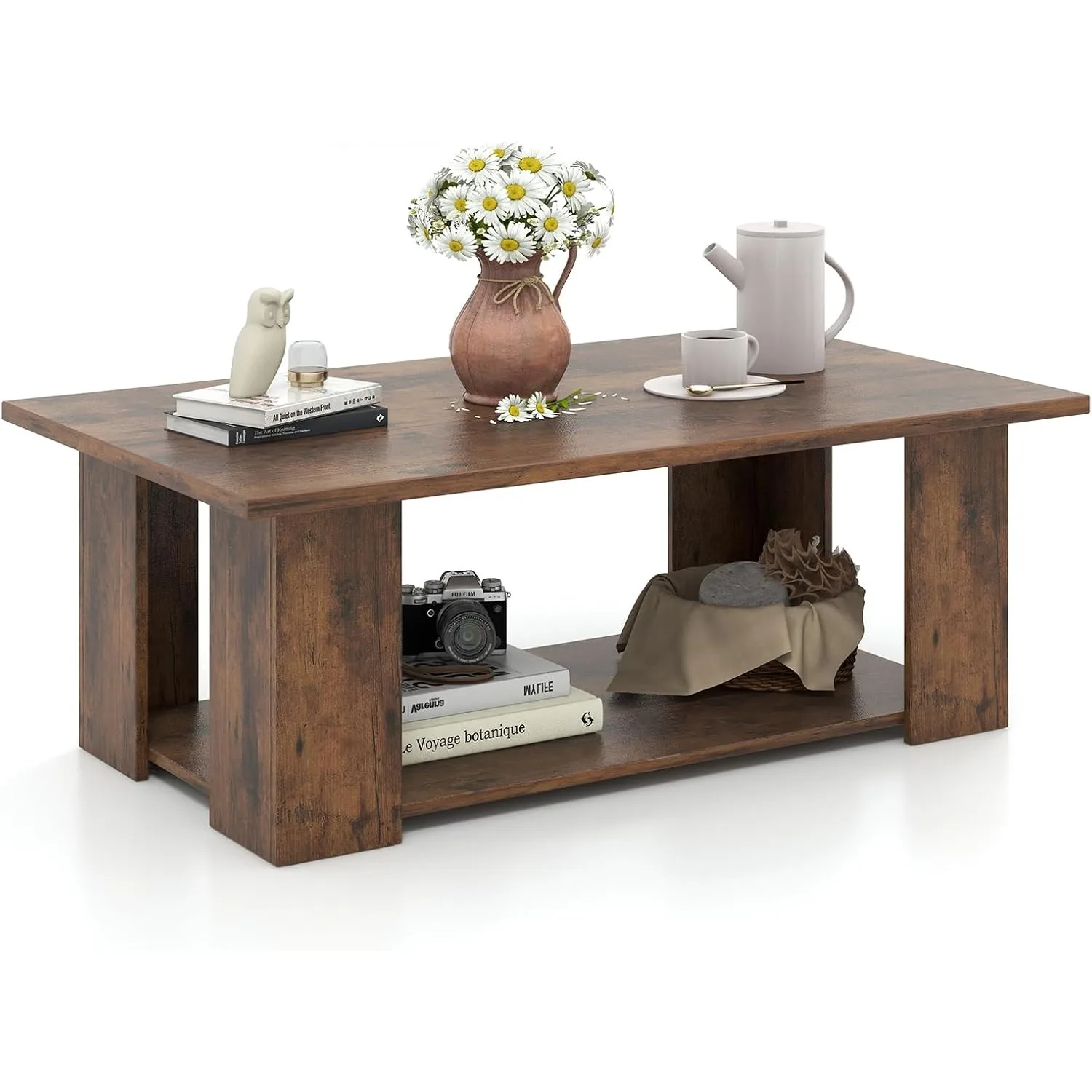 Modern Rectangular Center Cocktail Table with 5 Support Legs, Wooden Accent Living Room Furniture, Small Coffee Table