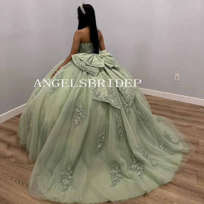 Angelsbridep Customized Big Bow Quinceanera Dresses Ball Gown Sleeveless Appliques Vestidos Para Quinceañera Brithday Party Gown