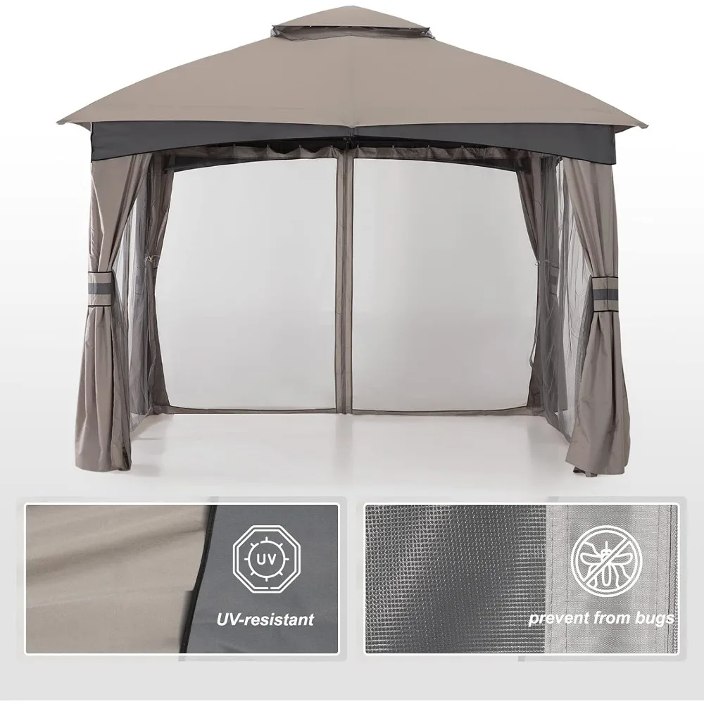 Outdoor Patio Gazebo for Garden With Upgrade Steel Frame and Netting Walls (10x10 Roof Top Tent Gray) Canopy Sunshade Camping