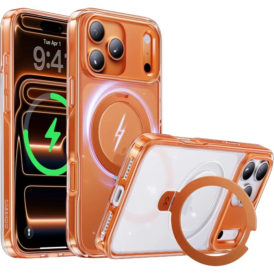 

Ultra Magnetic Stand Transparent Slim Case with Military Grade Protection for iPhone 17 Pro Max 6.9'' Cosmic Orange Design Fit