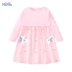 Little maven New Clothing for Girls Dress Kids Pink Autumn Children's Clothing Cartoon Long Sleeves Casual Dress Spring