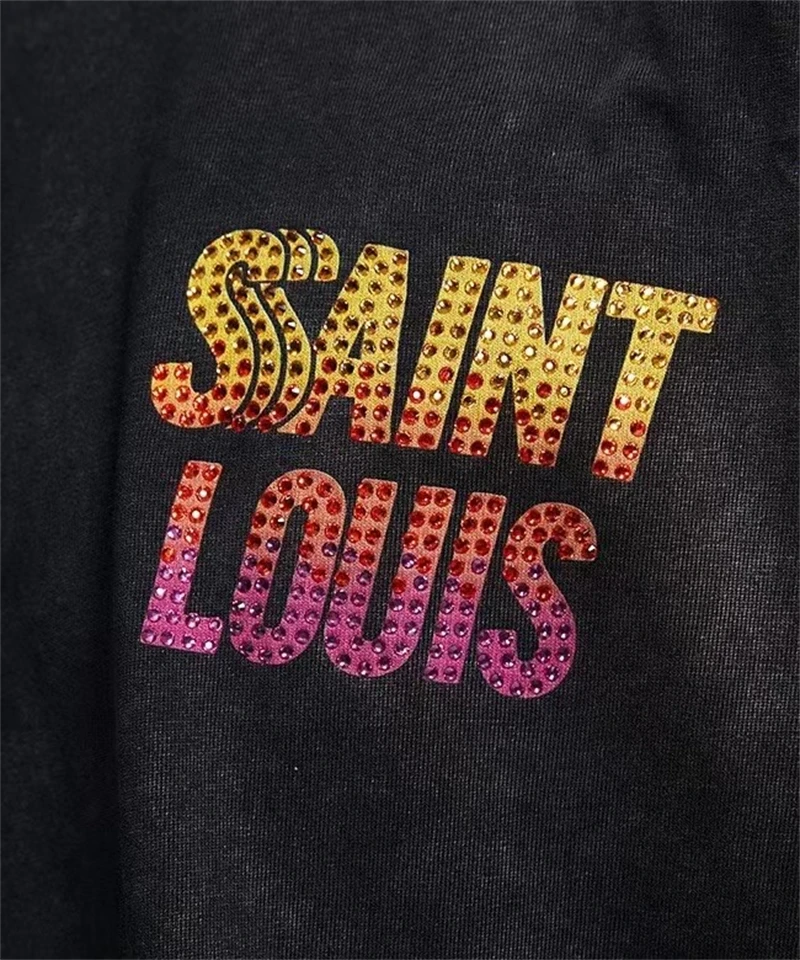 Washed Saint Louis Sunset Crystal T-Shirt Men Women 1:1 High Quality Destroy Design Oversize Tee Casual Short Sleeve With Tag