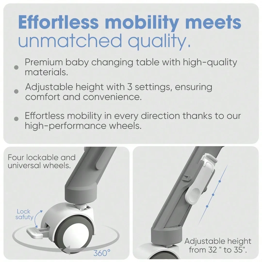 Sejoy 調節可能なベビーおむつ交換台 ロック可能なホイール付き 折りたたみ式スタンド 底部収納ボード付き 高めのフェンス