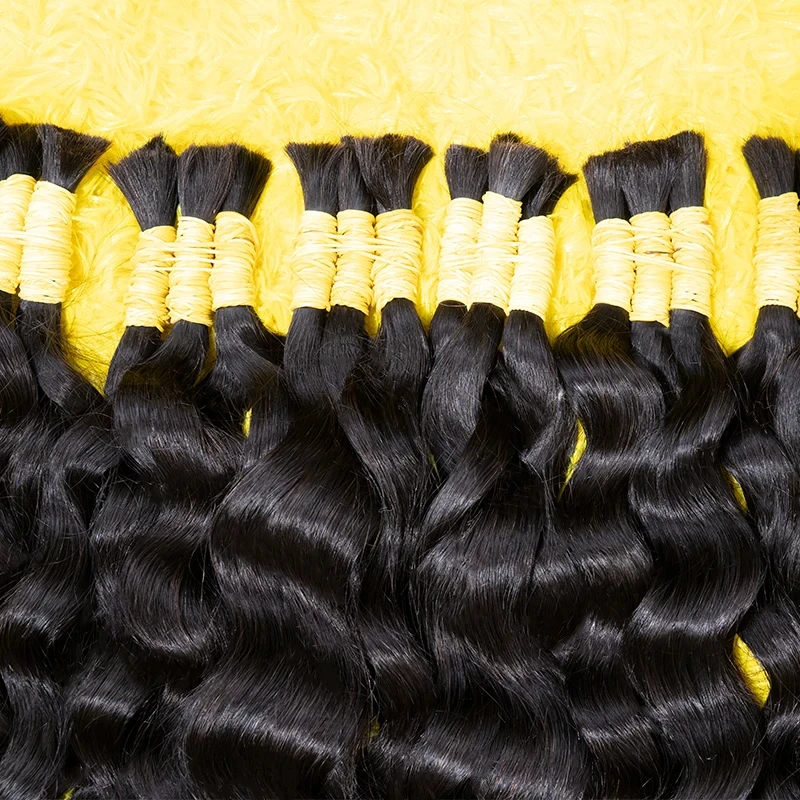 100% Echthaar Bulk Extension Jungfrau Deep Wave Curly 10a Haar Bulk Weben zum Flechten unverarbeitetes Haar ohne Schuss böhmischen Stil