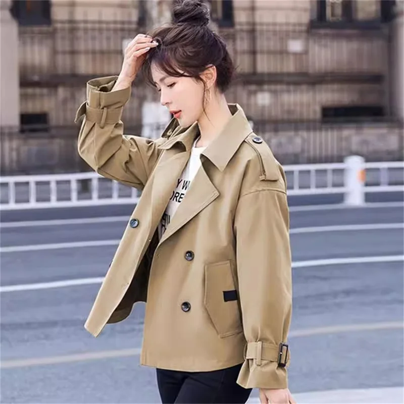 High End Double Breasted Trench Coat for Women Spring 2024 New Fashionable Loose Fitting Short Work Jacket Autumn Trench Coat