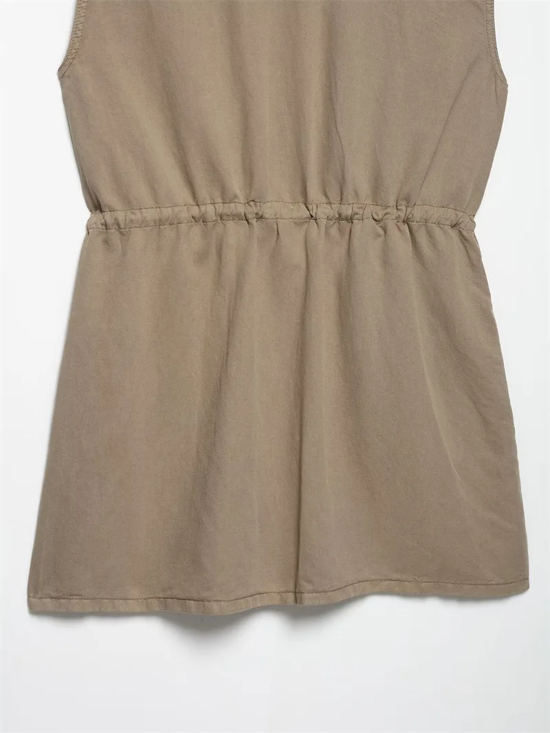 2025 ฤดูใบไม้ผลิฤดูร้อนใหม่ชุดยุโรปและสไตล์อเมริกันผู้หญิงแฟชั่น Casual กระเป๋าตกแต่งชุดสั้นแขนกุด