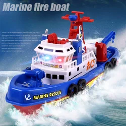 Electric Marine Rescue Fire Fighting Boat Model with Lighting Music Water Spraying Swimming Capabilities Pool Swim Toys for Kids