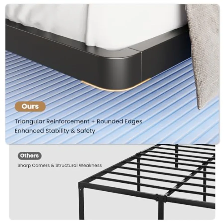 Floating bed frame with smart LED lights for modern bedroom, black metal, adjustable size, built-in dimmable lighting and USB c view 6