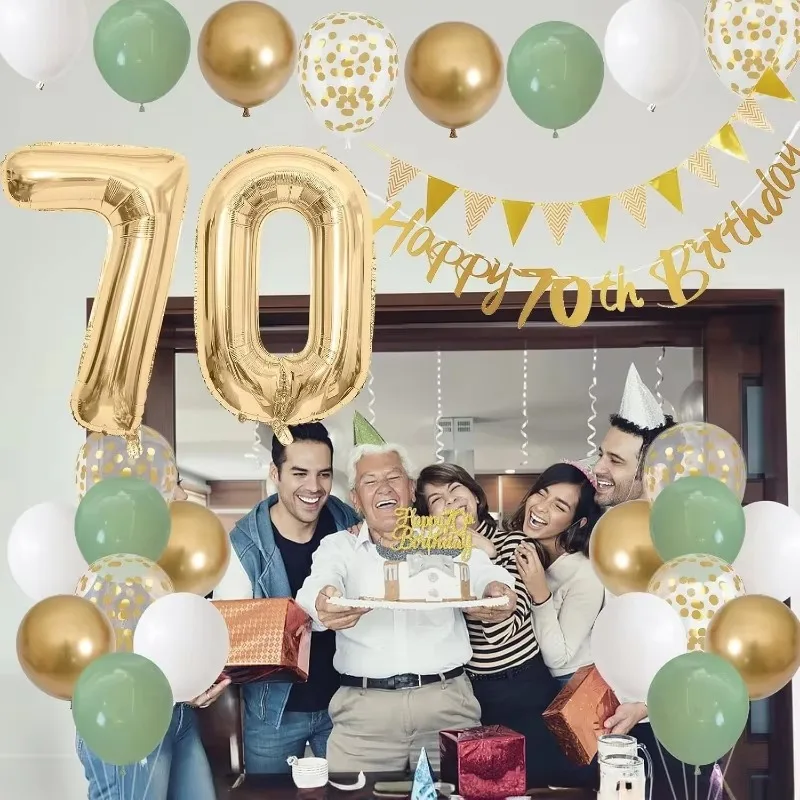 Sage Green Gold White 75th Birthday Decoration for Birthday Balloons Happy 75th Birthday Banner 75 Cake Topper 70 Year Old Decor