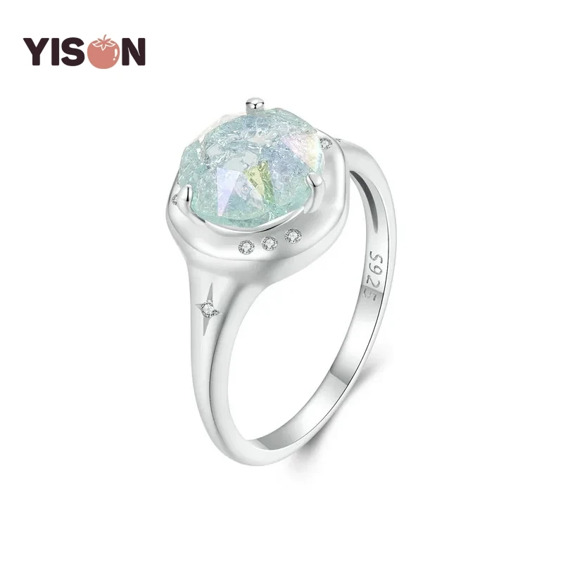 YISON Retro Design Round Shape 925 Sterling Silver Solitaire Promise Ring White Gold Plated Engagement Ring for Women Jewelry