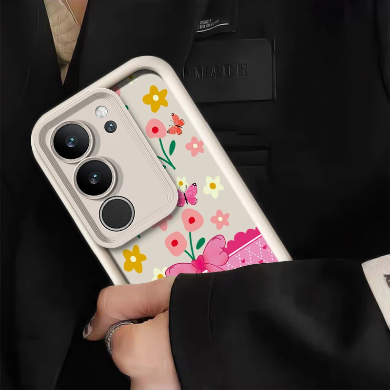Silicon Matte Phone Case For Vivo Y400 Pro Y300 Y200 Y100 Y72 Y55 Y53S Y52 Y51A Y89 Y81I Y77 Bow Floral Pattern Shockproof Cover view 3