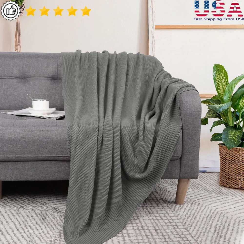 

Soft Cotton Knit Throw Blanket Couch Sofa Chair Snuggling Machine Washable Breathable Gift All Ages 51 x 59 Inch