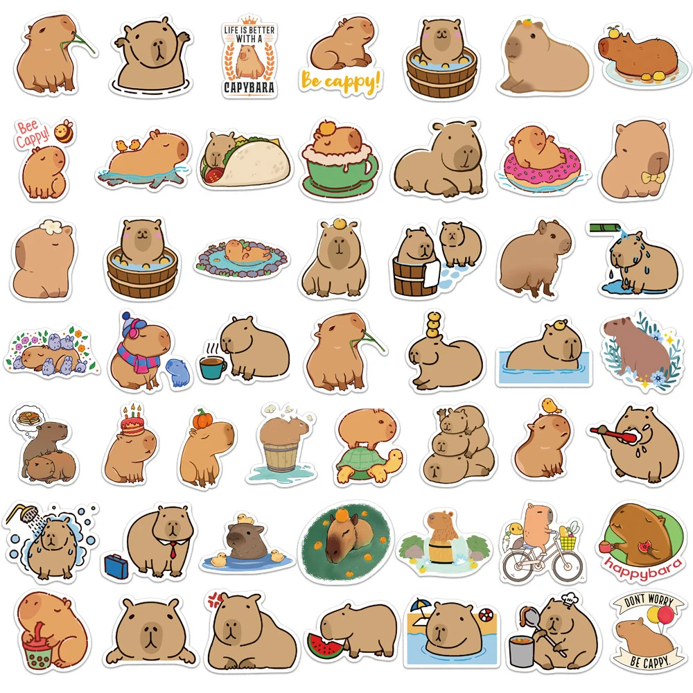 かわいい茶色の漫画の動物グラフィティステッカー、plump Capyual、美的ステッカー、ラップトップ日記と車の文房具、10個、30個、50個、100個