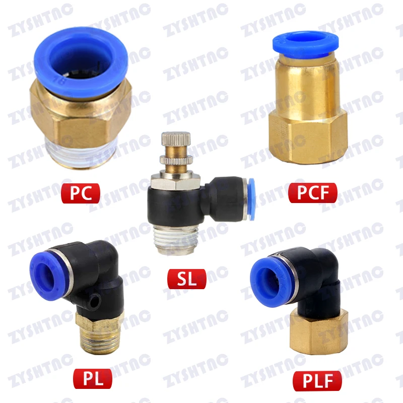 Pneumatic Air Connector Fitting PC PCF/PL/PLF 4mm 6mm 8mm Thread 1/8 1/4 3/8 1/2 Hose Fittings Pipe Quick Connectors