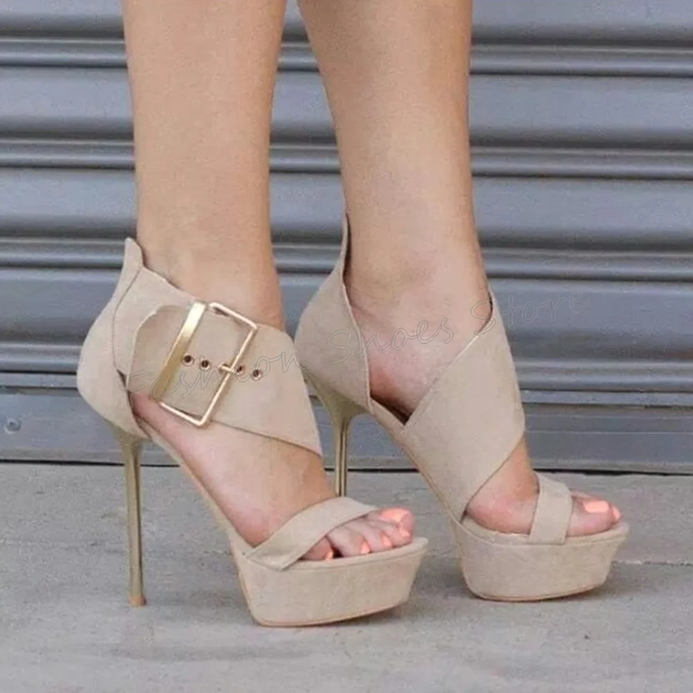 

Apricot Platform Buckle Decor Sandals Open Toe Women Shoes Stilettos High Heels Party Banquet Dating 2025 Zapatos Para Mujere